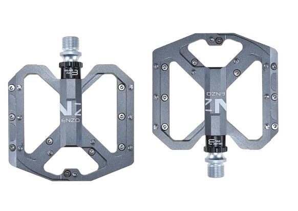 NEXT GEN ENZO flat foot mountain bike pedals in titanium colour. Top view.