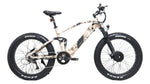 Side profile of the Eunorau Defender S Electric Mountain Bike. The bike is Forest Cobra with black paint where the Eunorau logo is. The bike has a high bar with front and rear fat tyres. White background.