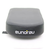 Eunorau black seat cushion with the Eunorau logo to the front of the seat. Blurred white background.